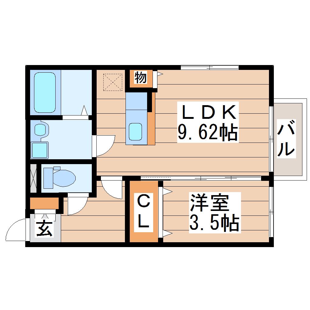 サニープレイス八乙女(1LDK/1階)の間取り写真