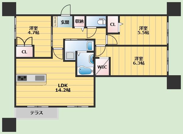 ハイテラス千里山(3LDK/1階)の間取り写真