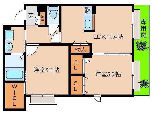 クオリエ南王子(2LDK/1階)の間取り写真