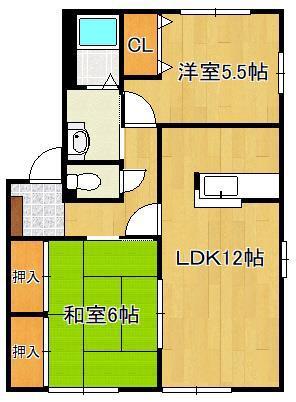 咲ら坂D棟(2LDK/1階)の間取り写真
