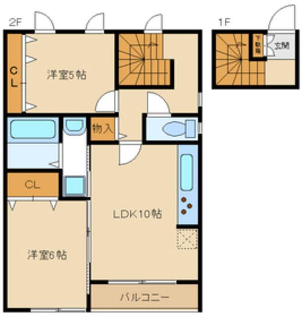 リュミエールB(2LDK/2階)の間取り写真