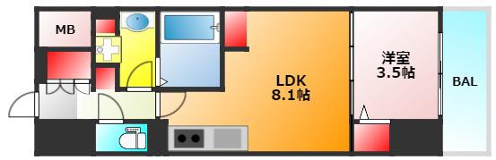 アーバネックス京町堀(1LDK/9階)の間取り写真