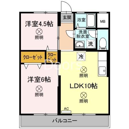 ハッピーハイツ II棟(2LDK/2階)の間取り写真