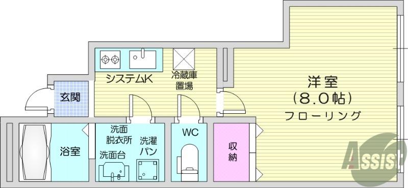 グランソレイユ(1K/1階)の間取り写真