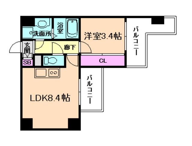 ラクラス新大阪(1LDK/3階)の間取り写真