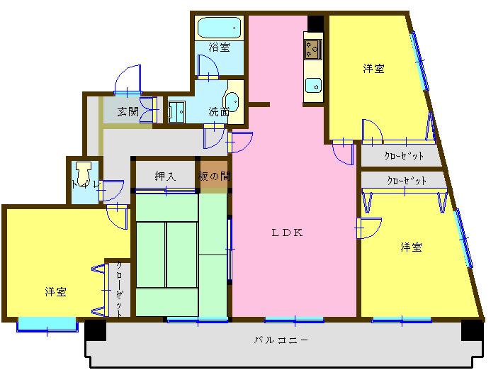 インペリアル下関(4LDK/4階)の間取り写真