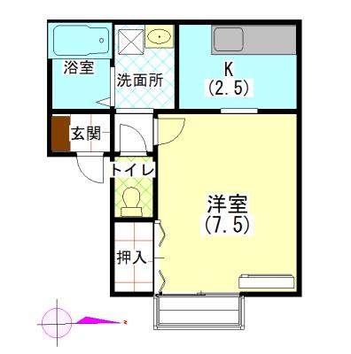 キャバンハウス(1K/2階)の間取り写真