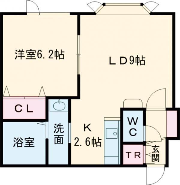 ロワールA(1DK/2階)の間取り写真