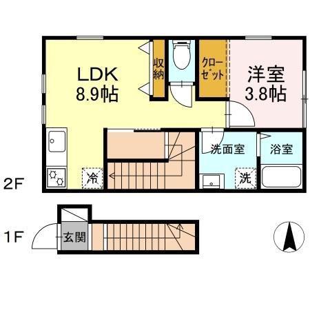 ラ・フォンターナ(1LDK/2階)の間取り写真