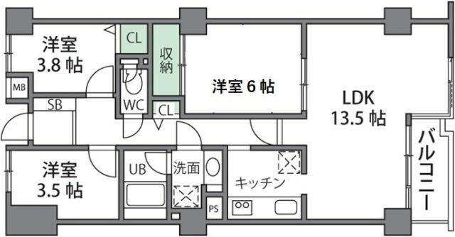 プライムアーバン千歳烏山(2SLDK/1階)の間取り写真