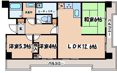 サンライズマンション大和(3LDK/11階)の間取り写真