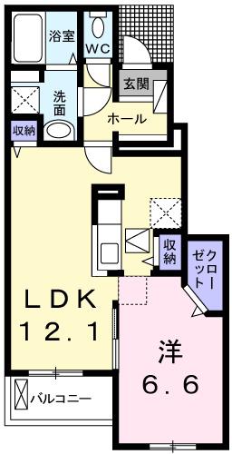 テイルウィンド(1LDK/1階)の間取り写真
