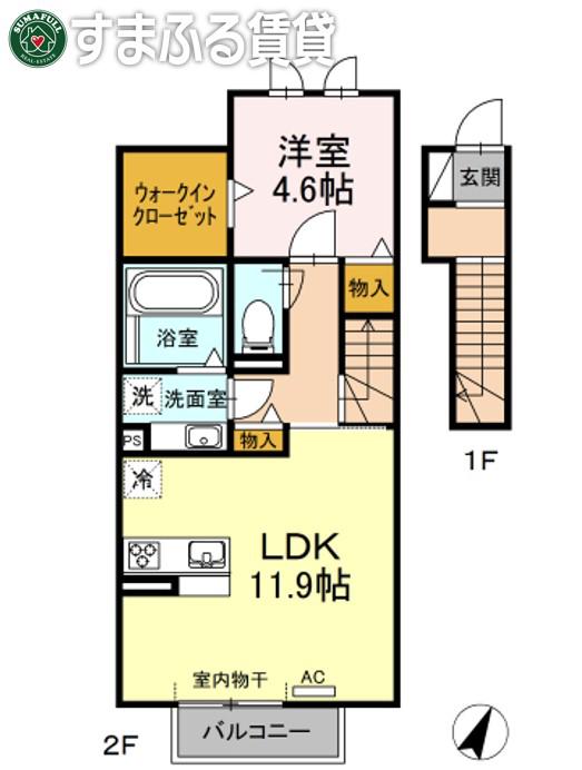 ラ・クレール(1LDK/2階)の間取り写真