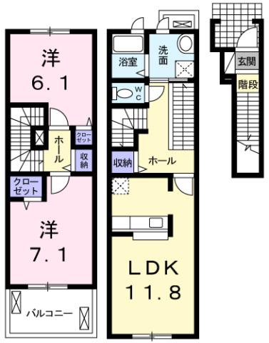 ブランドール(2LDK/2階)の間取り写真
