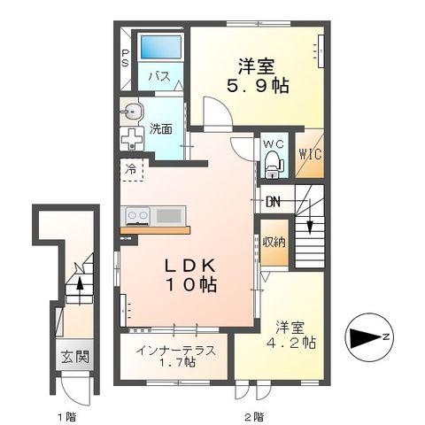 オーレスト(2LDK/2階)の間取り写真