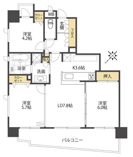 プリメージ桜木町(3LDK/11階)の間取り写真