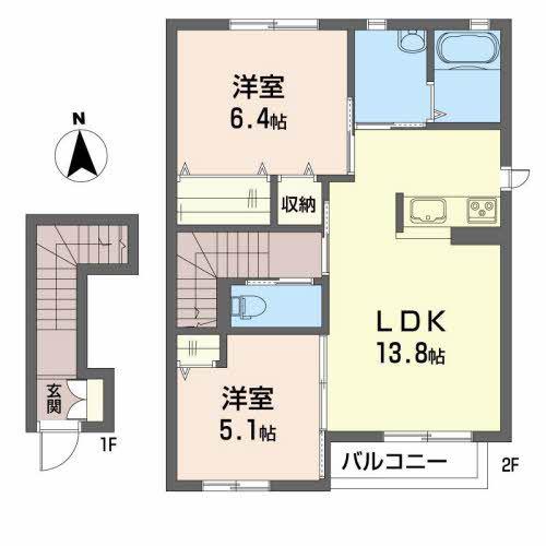 セレーヌ(2LDK/2階)の間取り写真