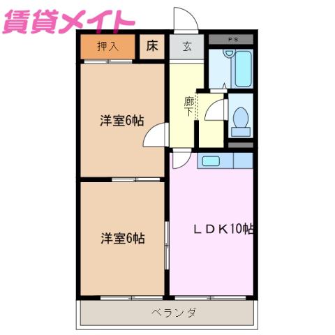 コーポラス須賀(2LDK/1階)の間取り写真