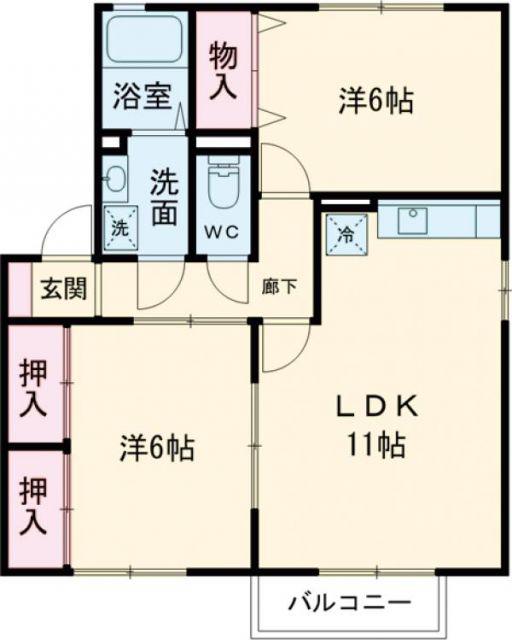 エスポワールB棟(2LDK/2階)の間取り写真