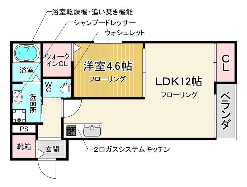 CHATON美穂が丘(1LDK/2階)の間取り写真