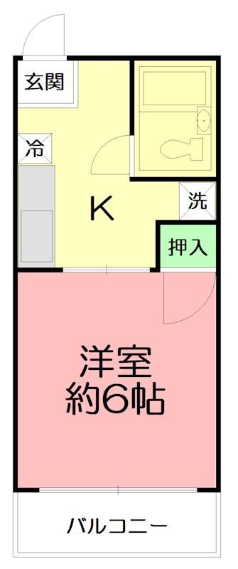 シティハイム開盛II(1K/1階)の間取り写真