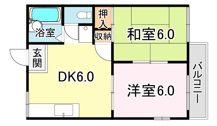 サンライフ野路II(2DK/1階)の間取り写真