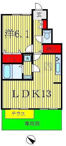 宝ルーセントB(1LDK/1階)の間取り写真