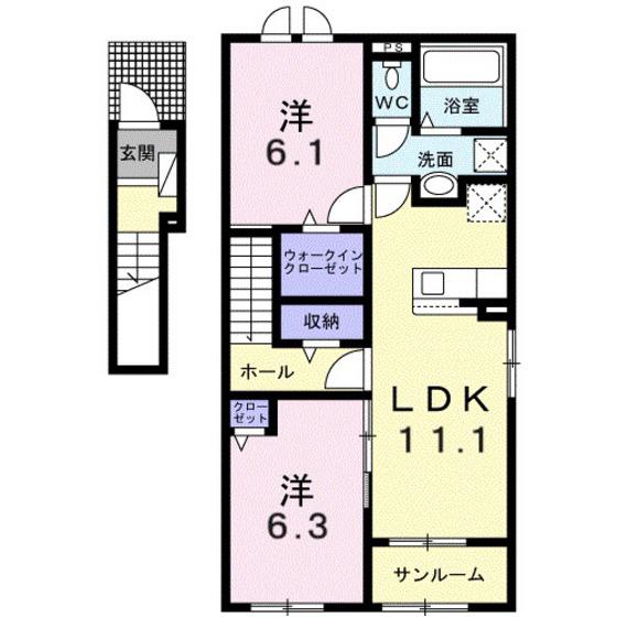 カメリアII(2LDK/2階)の間取り写真