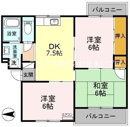 アムールワイアンドエヌ(3DK/3階)の間取り写真