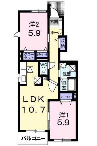 クラッセ壱番館(2LDK/1階)の間取り写真