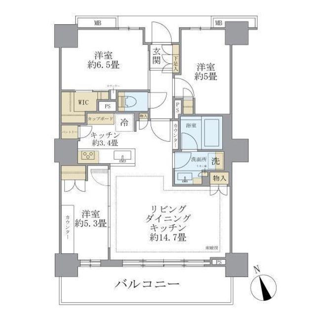 BRILLIA TOWER 聖蹟桜ヶ丘 BLOOMING(3LDK/15階)の間取り写真