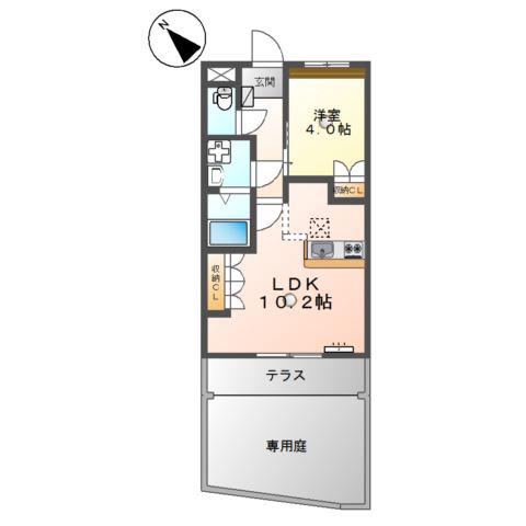 プラムビレッジB(1LDK/1階)の間取り写真