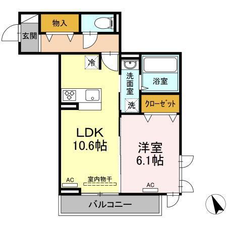 メテオール毛利町(1LDK/2階)の間取り写真