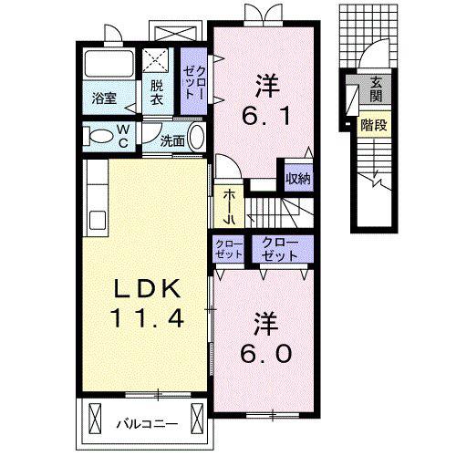 エアリーサンシャインIIB(2LDK/2階)の間取り写真