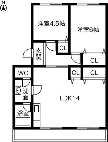 ハイツ長野C棟(2LDK/3階)の間取り写真