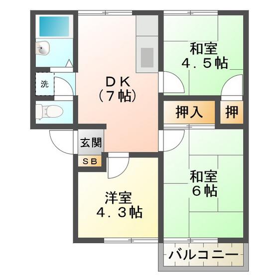 カルネ A(3DK/1階)の間取り写真