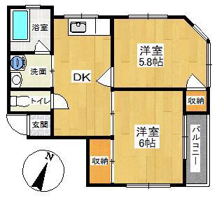 ホワイトプラザ藤本(2DK/1階)の間取り写真