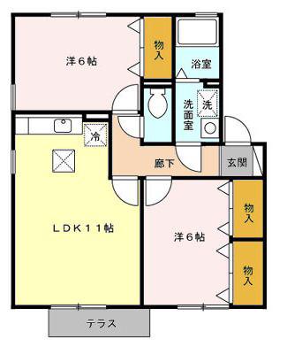 セジュール・アーク B棟(2LDK/1階)の間取り写真