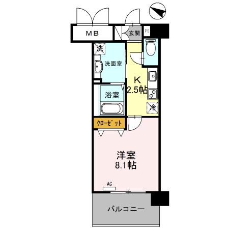 新神戸VITA(1K/8階)の間取り写真