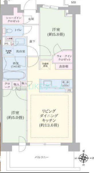パークホームズ南船橋 イースト棟(2LDK/6階)の間取り写真