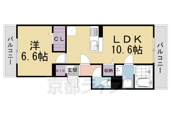 SAKURA COURT北白川(1LDK/1階)の間取り写真
