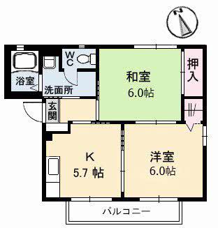 ディアスSUNE棟(2K/2階)の間取り写真