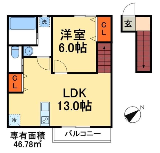 SALA BIANCA(1LDK/1階)の間取り写真