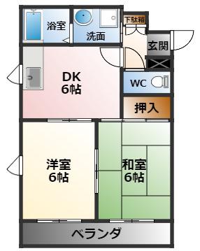 サンサーラ汐町(2DK/2階)の間取り写真