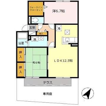 セジュール山陽(2LDK/1階)の間取り写真