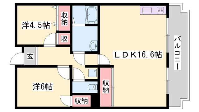 ジュネスコートA(2LDK/3階)の間取り写真