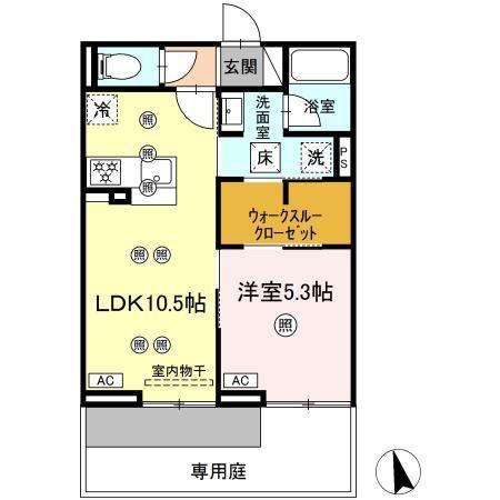 ディアライズ河内(1LDK/1階)の間取り写真