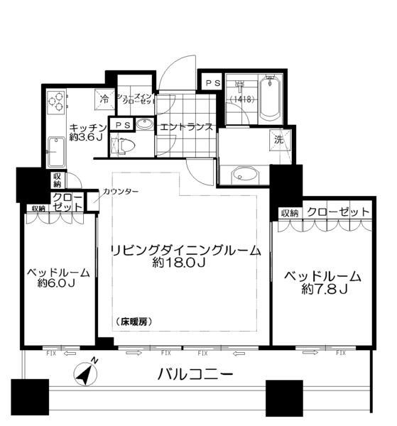 ガレリアグランデ(2LDK/21階)の間取り写真