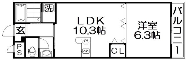 京阪本線 枚方公園駅 徒歩9分 3階建 築19年(1LDK/1階)の間取り写真
