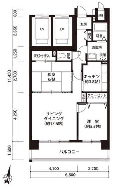 ウエストコート8番街(2LDK/6階)の間取り写真